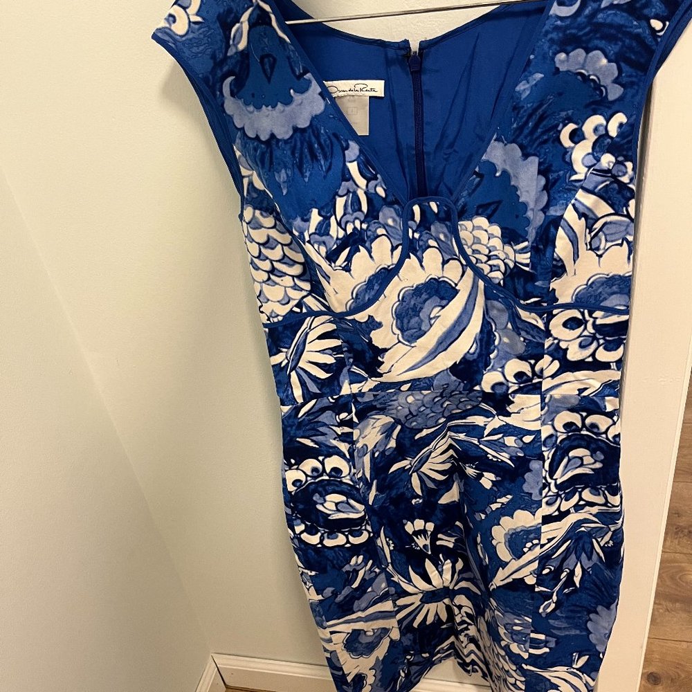 Oscar de la Renta Blue & White Floral Dress, US Size 4
